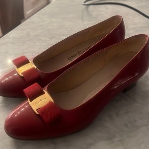 Ferragamo red patent leather short heels